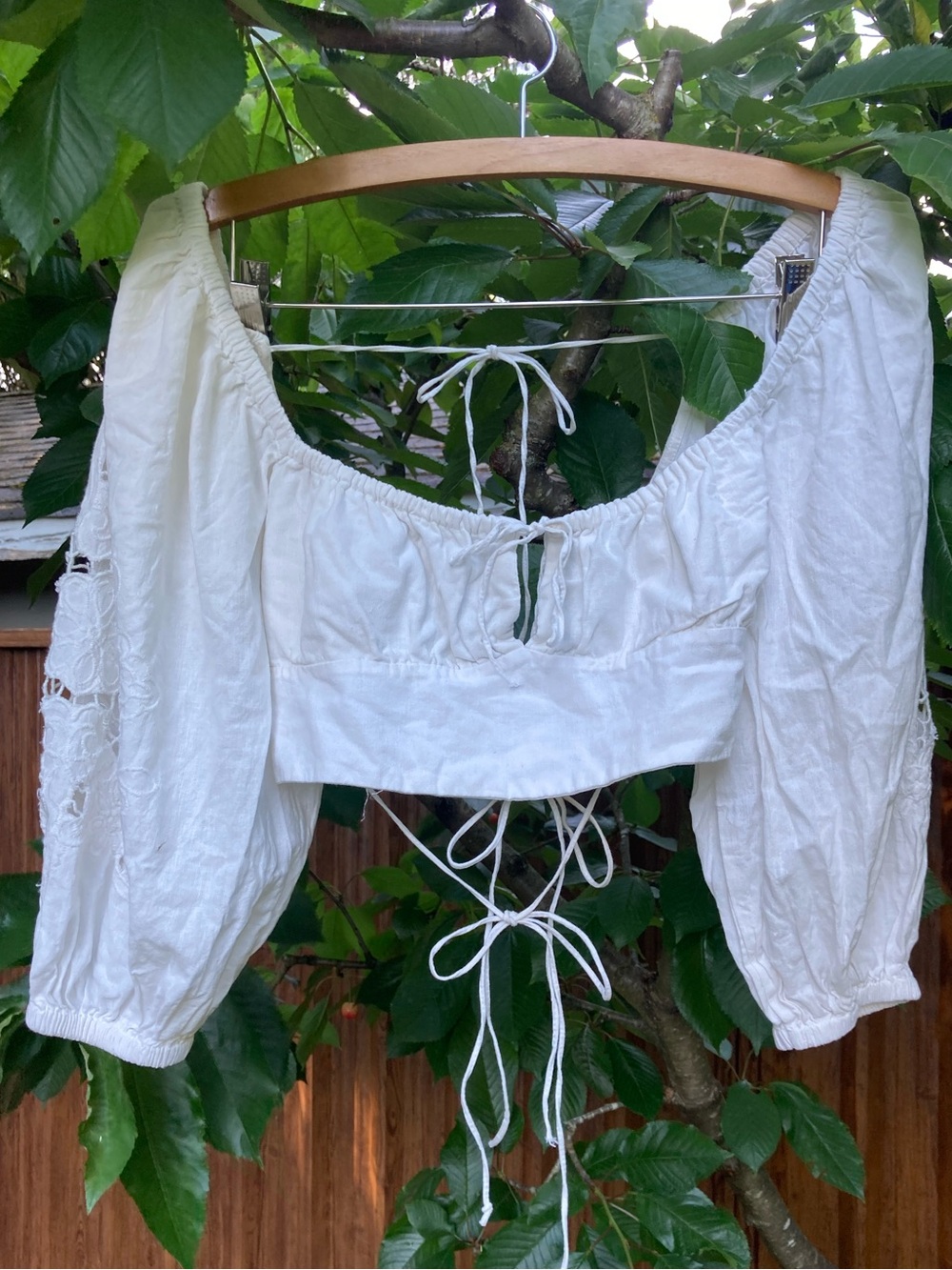 Zara White Off-Shoulder Lace-Up Crop Top